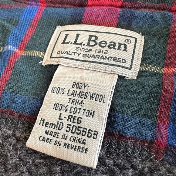 L.L. Bean Lambswool Quarter Zip Sweater Gray Plaid Collar Kangaroo Pocket - Picture 5 of 13